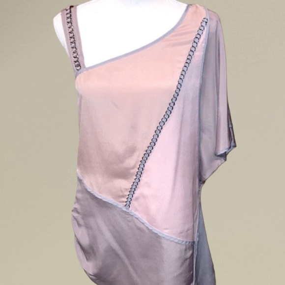 Anthropologie Tops - Anthropologie LuPruia One Shoulder Blouse Silver Chain Detail Muted Rose Size M
